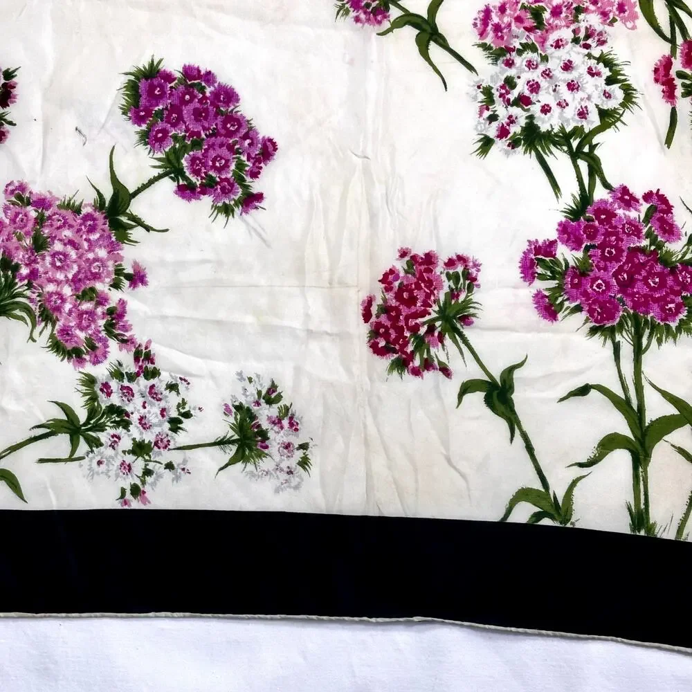 Vintage 1950s Pink Floral Silk Square Scarf Large 30